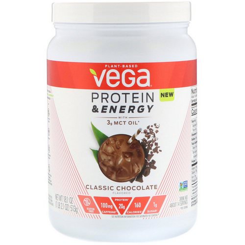 Vega, Protein & Energy with 3 g MCT Oil, Classic Chocolate, 1.1 lbs (513 g) Review