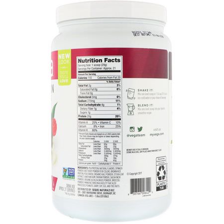 植物性, 植物性蛋白質: Vega, Protein & Greens, Berry Flavored, 1.34 lbs (609 g)