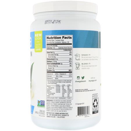 植物性, 植物性蛋白: Vega, Protein & Greens, Vanilla Flavored, 1.35 lbs (614 g)