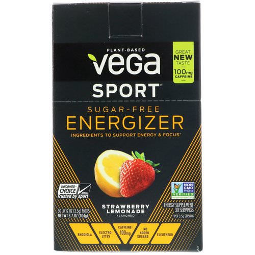 Vega, Sport, Sugar-Free Energizer, Strawberry Lemonade, 30 Packs, 0.12 oz (3.5 g) Each Review