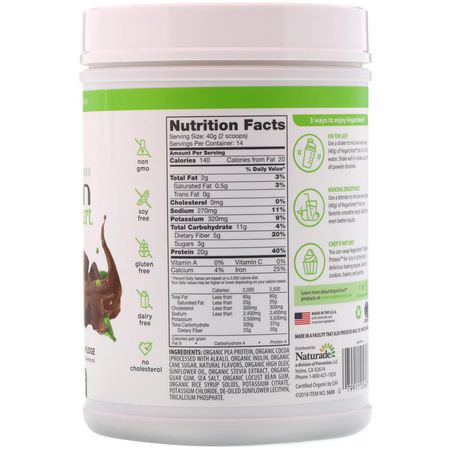豌豆蛋白, 植物性蛋白: VeganSmart, Organic Pea Protein Shake, Chocolate Fudge, 1.25 lbs (560 g)