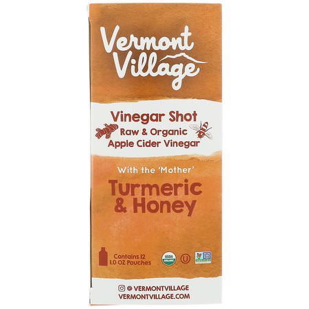 : Vermont Village, Organic, Apple Cider Vinegar Shot, Turmeric & Honey, 12 Pouches, 1 oz (28 g) Each
