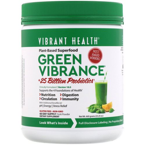 Vibrant Health, Green Vibrance +25 Billion Probiotics, Version 18.0, 23.28 oz (660 g) Review