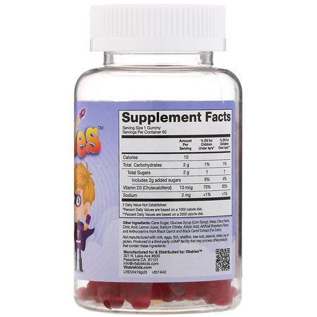 兒童維生素D, 健康: Vitables, Gummy Vitamin D3 for Children, No Gelatin, Strawberry Flavor, 60 Vegetarian Gummies