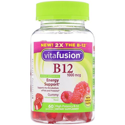 VitaFusion, B12 Adult Vitamins, Energy Support, Natural Raspberry Flavor, 1000 mcg, 60 Gummies Review