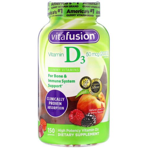 VitaFusion, Vitamin D3, Natural Peach & Berry Flavors, 50 mcg (2,000 IU), 150 Gummies Review
