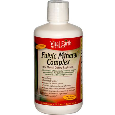 微量礦物質, 多礦物質: Vital Earth Minerals, Fulvic Mineral Complex, Ionic Mineral Dietary Supplement, 32 fl oz (946 ml)