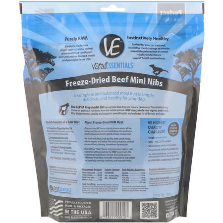 寵物零食, 寵物: Vital Essentials, Freeze-Dried Entree For Dogs, Beef Mini Nibs, 1 lb. (453 g)