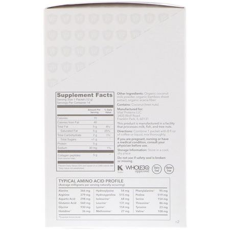 膠原補充劑, 關節: Vital Proteins, Collagen Creamer, Coconut, 14 Packets, 0.42 oz (12 g) Each