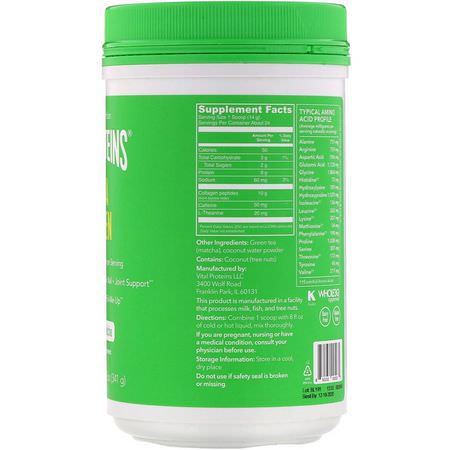 膠原補充劑, 關節: Vital Proteins, Matcha Collagen, Original Matcha, 12 oz (341 g)