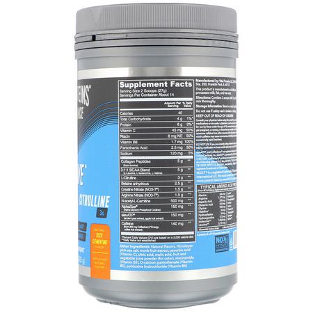 興奮劑, 鍛煉前補充劑: Vital Proteins, Performance, PreWave, Natural Yuzu Clementine, 13.5 oz (383 g)