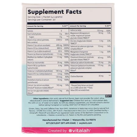 兒童多種維生素, 健康: Vitalah, Children's Oxylent, Multivitamin Supplement Drink, Bubbly Berry Punch, 30 Packets, 0.15 oz (4.5 g) Each