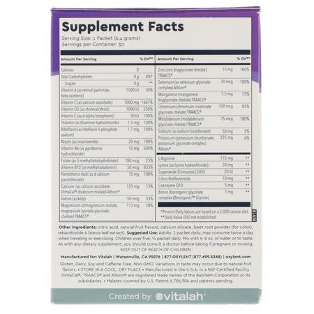 多種維生素, 補品: Vitalah, Oxylent, Multivitamin Supplement Drink, Sparkling Blackberry Pomegranate, 30 Packets, 0.23 oz (6.4 g) Each