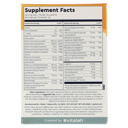 多種維生素, 補品: Vitalah, Oxylent, Multivitamin Supplement Drink, Sparkling Mandarin, 30 Packets, 0.23 oz (6.4 g) Each
