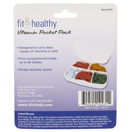 藥丸整理器, 急救: Vitaminder, Vitamin Pocket Pack, 1 Pocket Pack