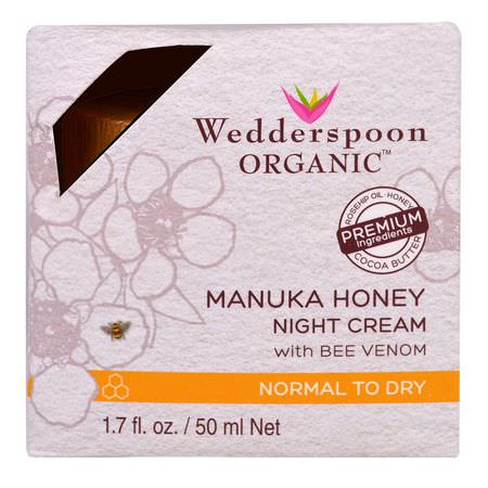 蜂蜜, 夜間保濕霜: Wedderspoon, Manuka Honey Night Cream with Bee Venom, 1.7 fl oz (50 ml)