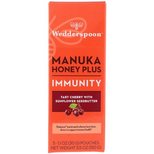 Wedderspoon, Manuka Honey Plus, Immunity, Tart Cherry with Sunflower Seedbutter, 5 Pouches, 1.1 oz (30 g) Each Review