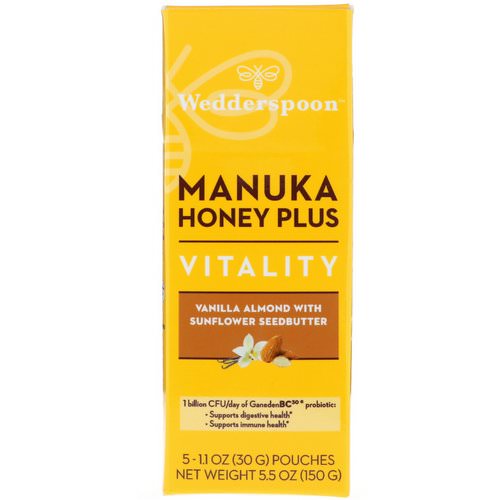 Wedderspoon, Manuka Honey Plus, Vitality, Vanilla Almond with Sunflower Seedbutter, 5 Pouches, 1.1 oz (30 g) Each Review