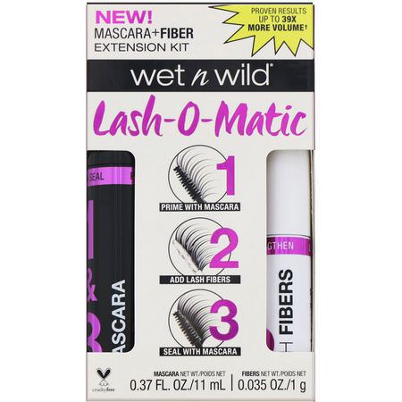 睫毛膏, 眼睛: Wet n Wild, Lash-O-Matic Mascara + Fiber Extension Kit, Very Black, 0.37 fl oz (11 ml)