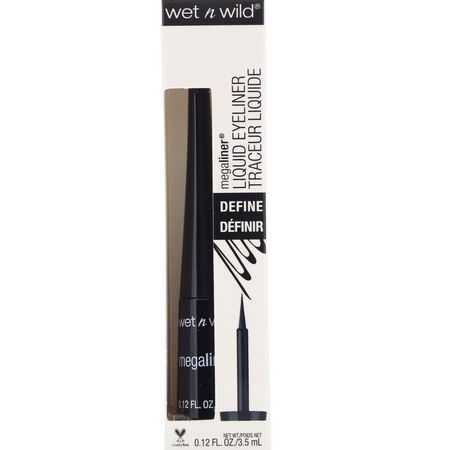眼線筆, 眼睛: Wet n Wild, MegaLiner Liquid Eyeliner, Black, 0.12 fl oz (3.5 ml)