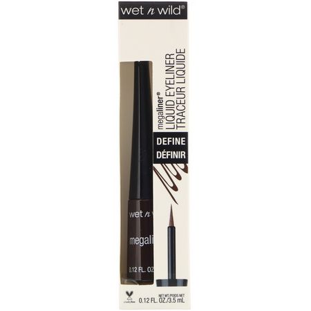 眼線液, 眼睛: Wet n Wild, MegaLiner Liquid Eyeliner, Dark Brown, 0.12 fl oz (3.5 ml)