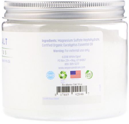 油, 沐浴鹽: White Egret Personal Care, Epsom Salt, Eucalyptus, 16 oz (454 g)