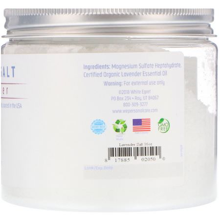 礦物質浴, 油: White Egret Personal Care, Epsom Salt, Lavender, 16 oz (454 g)