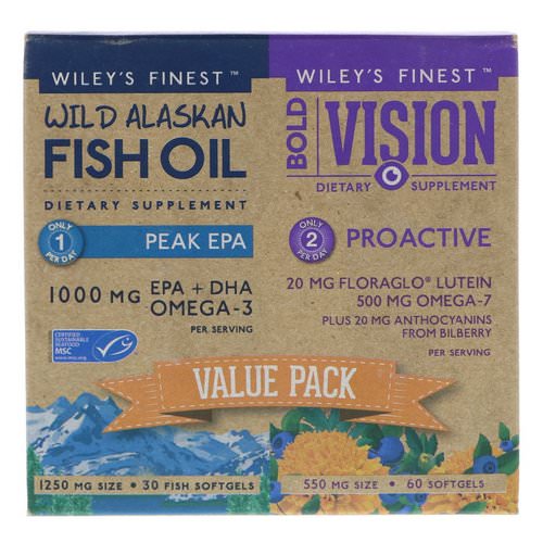 Wiley's Finest, Bold Vision, Proactive & Wild Alaskan Fish Oil, Peak EPA, Value Pack, 550 mg & 1250 mg, 60 Softgels & 30 Softgels Review