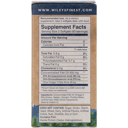 Omega-3魚油, EPA DHA: Wiley's Finest, Wild Alaskan Fish Oil, Easy Swallow Minis, 450 mg, 180 Softgels