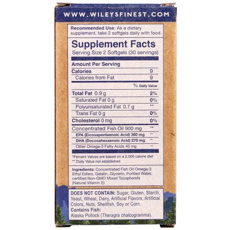 Omega-3魚油, EPA DHA: Wiley's Finest, Wild Alaskan Fish Oil, Easy Swallow Minis, 450 mg, 60 Softgels