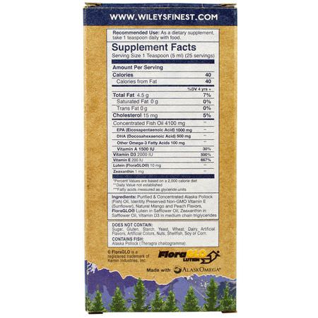 Omegas, 兒童DHA: Wiley's Finest, Wild Alaskan Fish Oil, Elementary EPA, For Kids! Natural Mango Peach Flavor, 1500 mg, 4.23 fl oz (125 ml)