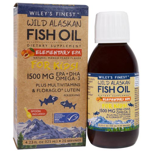 Wiley's Finest, Wild Alaskan Fish Oil, Elementary EPA, For Kids! Natural Mango Peach Flavor, 1500 mg, 4.23 fl oz (125 ml) Review