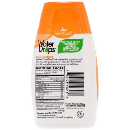 飲料增強劑, 奶精: Wisdom Natural, SweetLeaf, Water Drops, Delicious Stevia Water Enhancer, Peach Mango, 1.62 fl oz (48 ml)