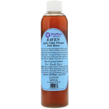 頭皮護理, 頭髮護理: WiseWays Herbals, Raven, Apple Cider Vinegar Hair Rinse, For Dark Hair, 8 oz (236 ml)