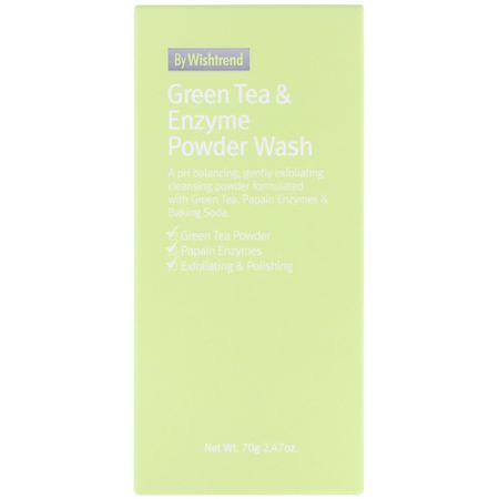 清潔劑, 洗面奶: Wishtrend, Green Tea & Enzyme Powder Wash, 2.47 oz (70 g)