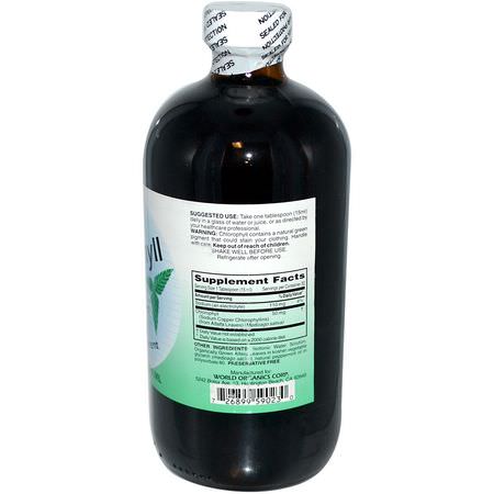 葉綠素, 超級食物: World Organic, Liquid Chlorophyll, Natural Mint Flavor, 50 mg, 16 fl oz (474 ml)