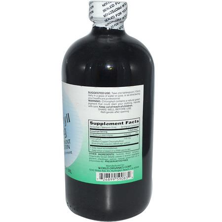 葉綠素, 超級食物: World Organic, Liquid Chlorophyll, with Spearmint and Glycerin, 100 mg, 16 fl oz (474 ml)