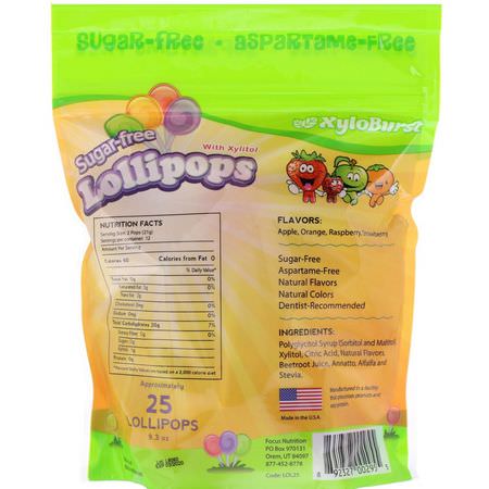 糖果, 巧克力: Xyloburst, Sugar-Free Lollipops with Xylitol, Assorted Flavors, Approximately 25 Lollipops (9.3 oz)
