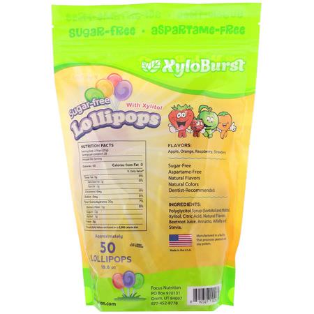 糖果, 巧克力: Xyloburst, Sugar-Free Lollipops with Xylitol, Assorted Flavors, 50 Lollipops (18.6 oz)