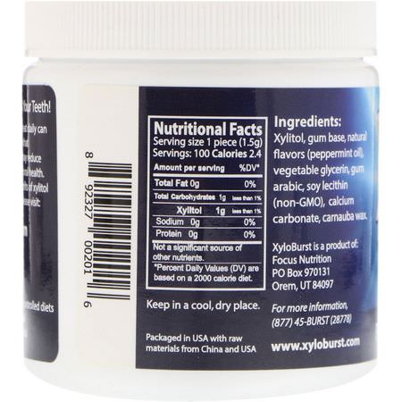 口香糖, 錠劑: Xyloburst, Xylitol Chewing Gum, Peppermint, 5.29 oz (150 g), 100 Pieces