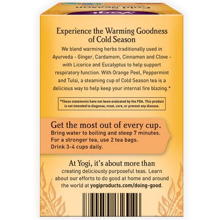 藥用茶, 涼茶: Yogi Tea, Organic, Cold Season, Caffeine Free, 16 Tea Bags, 1.12 oz (32 g)