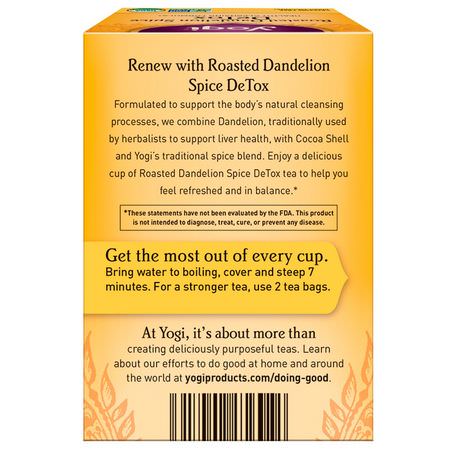 蒲公英茶, 藥用茶: Yogi Tea, Roasted Dandelion Spice Detox, Caffeine Free, 16 Tea Bags, 0.85 oz (24 g)