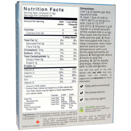 益生菌, 消化: Yogourmet, Kefir Starter, Freeze-Dried, 6 Packets, 5 g Each