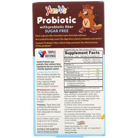 兒童益生菌, 健康: YumV's, Probiotic with Prebiotic Fiber, Milk Chocolate, Sugar-Free, 40 Bears