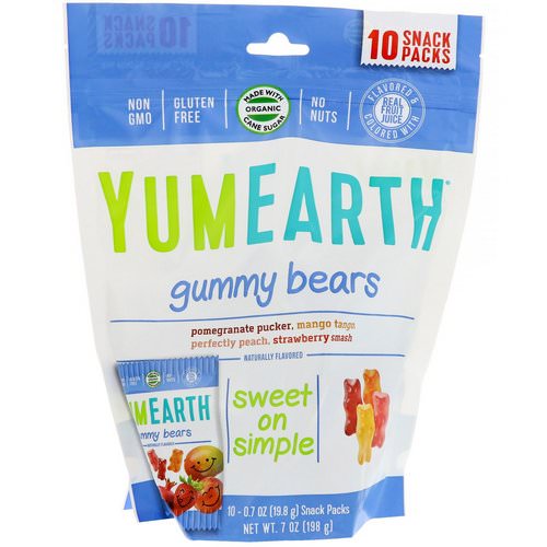 YumEarth, Gummy Bears, Assorted Flavors, 10 Snack Packs, 0.7 oz (19.8 g) Each Review