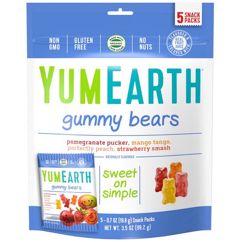 YumEarth, Gummy Bears, Assorted Flavors, 5 Snack Packs, 0.7 oz (19.8 g) Each Review
