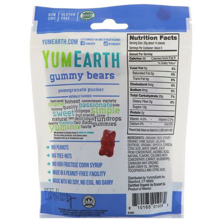 糖果, 巧克力: YumEarth, Gummy Bears, Pomegranate Pucker, 5 oz (142 g)