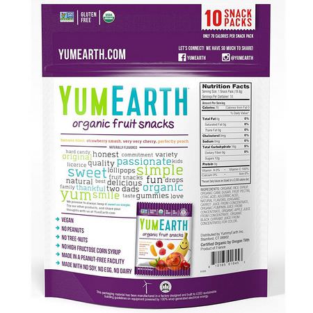 糖果, 巧克力: YumEarth, Organic Fruit Snacks, Original, 10 Packs, 0.7 oz (19.8 g) Each