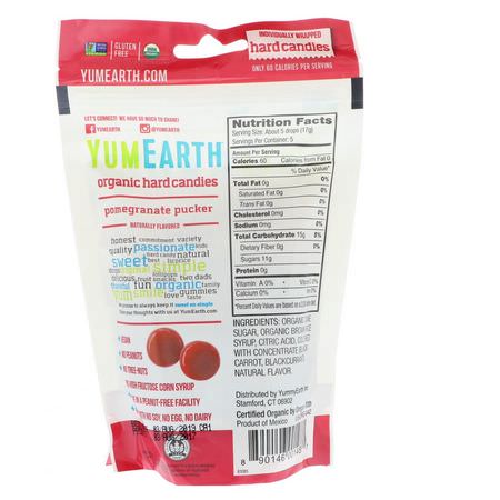 糖果, 巧克力: YumEarth, Organic Hard Candies, Pomegranate Pucker, 3.3 oz (93.6 g)