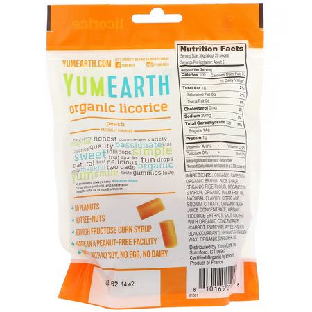 糖果, 巧克力: YumEarth, Organic Licorice, Peach, 5 oz (142 g)